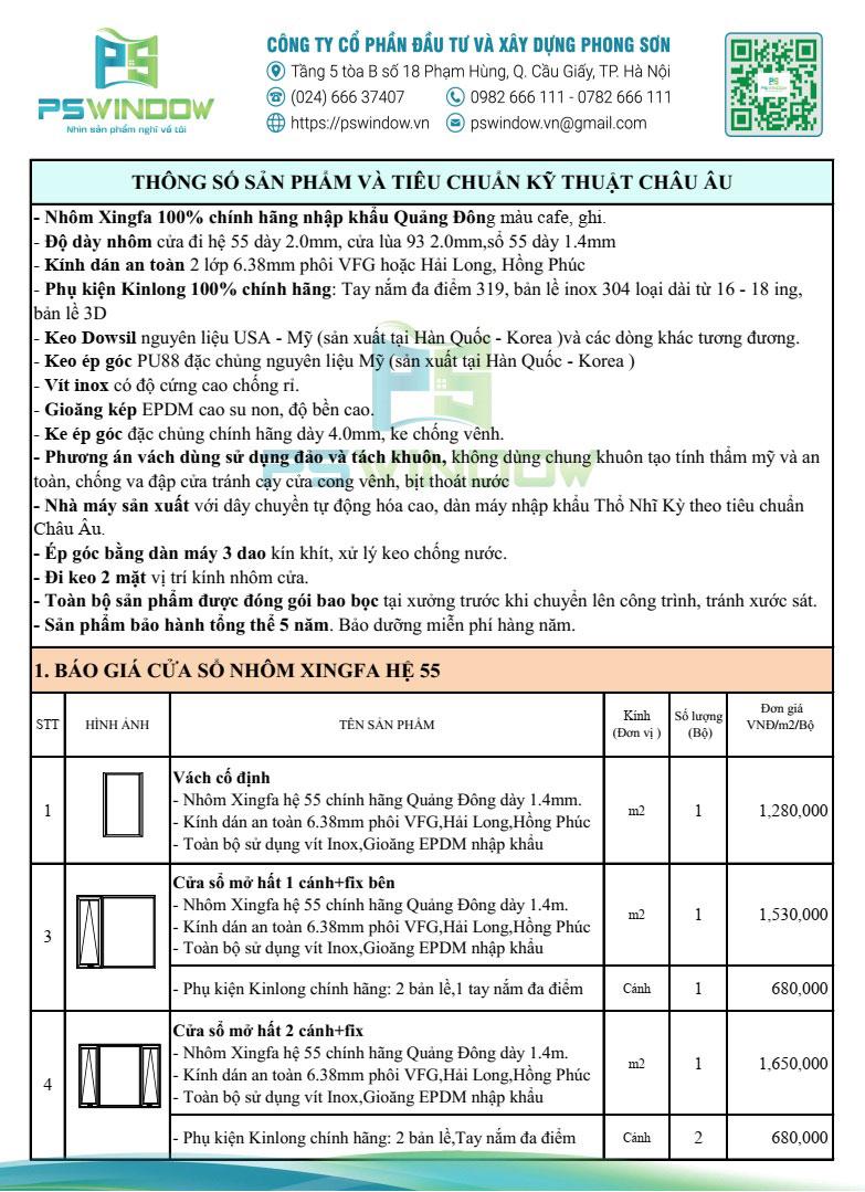 Báo giá cửa nhôm Xingfa