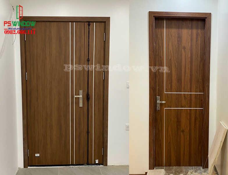  Cửa nhựa composite có nẹp nhôm ( chỉ nhôm) trang trí