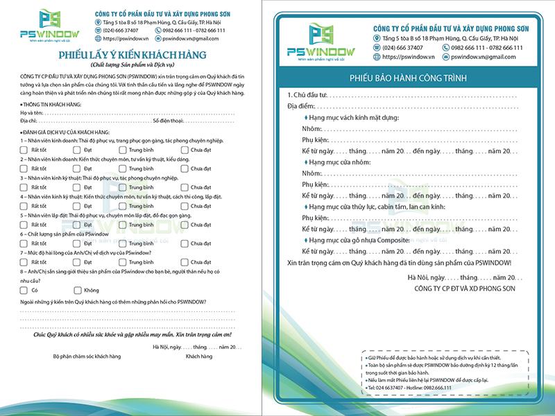 Phiếu lấy ý kiến khách hàng tại Pswindow
