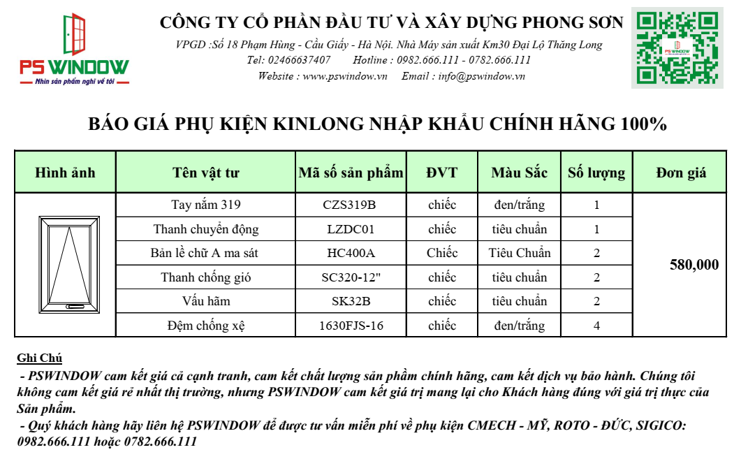 Báo giá phụ kiện cửa sổ mở hất nhôm Xingfa