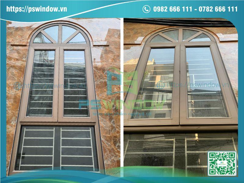 Cửa sổ mở quay 2 cánh vách kính uốn vòm sang trọng