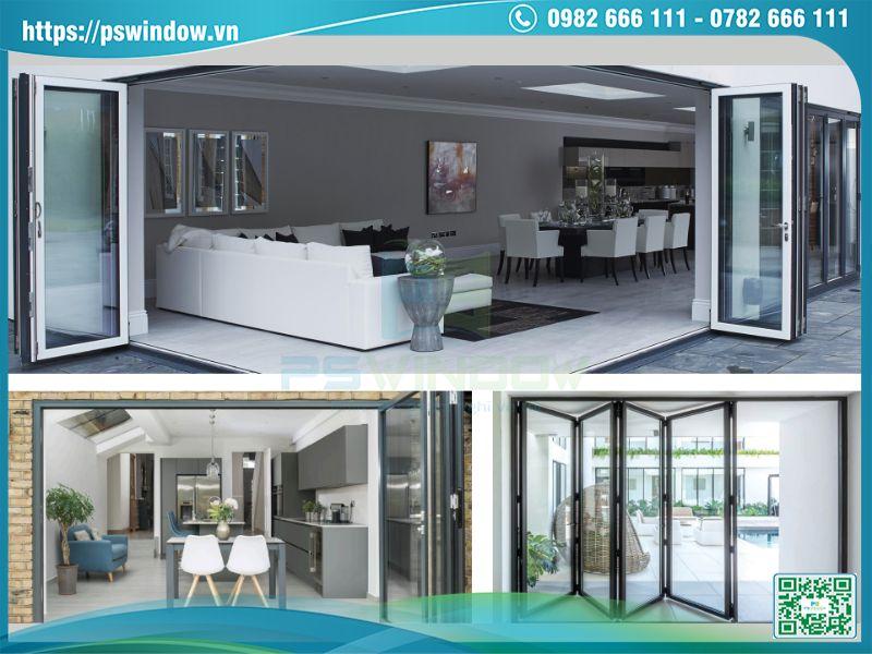 Cửa đi xếp trượt nhôm Holcom có cầu cách nhiệt