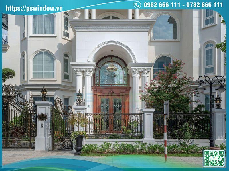 Cửa gỗ cao cấp làm cửa chính biệt thự tân cổ điển