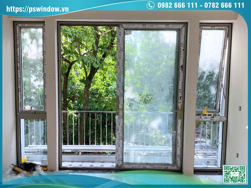 Cửa lùa 2 cánh nhôm Maxpro màu champagne phụ kiện Cmech