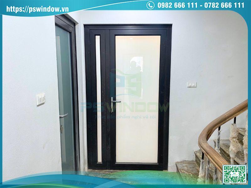 Cửa mở quay 1 cánh fix bên kính màu trắng sữa