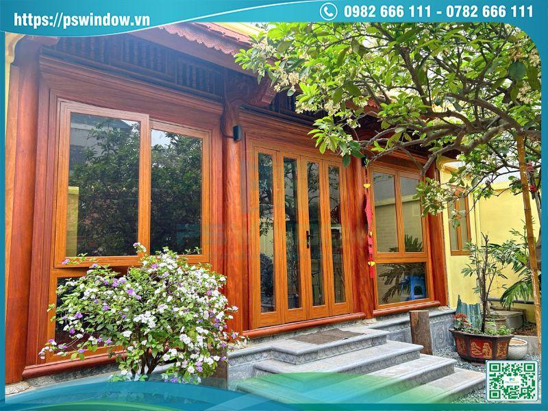 Cửa nhôm kính giả gỗ sang trọng, bền đẹp vượt trội