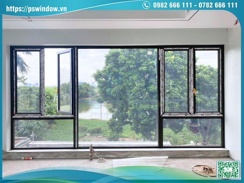 Cửa sổ mở quay kết hợp vách kính khung nhôm Maxpro hệ 83