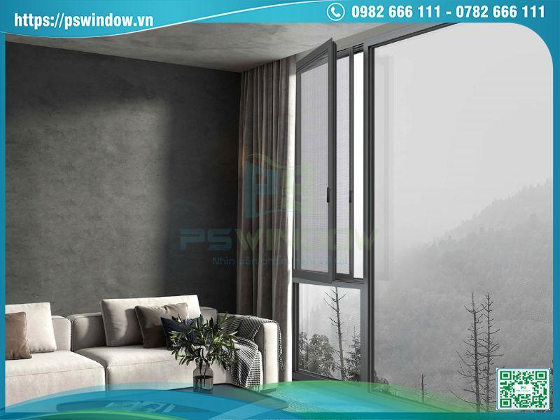 Cửa sổ nhôm kính có lưới chống muỗi dạng lùa xếp về 1 bên