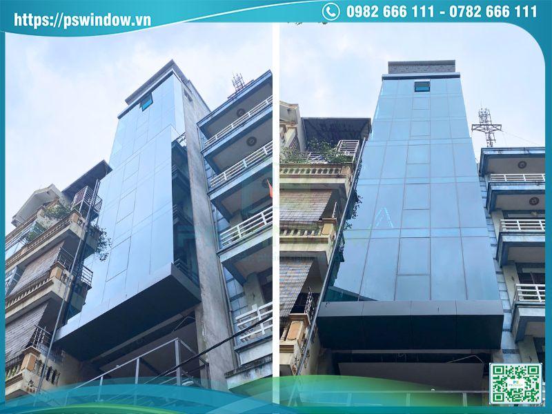 Mặt dựng giấu đố Xingfa kính dán an toàn màu xanh biển