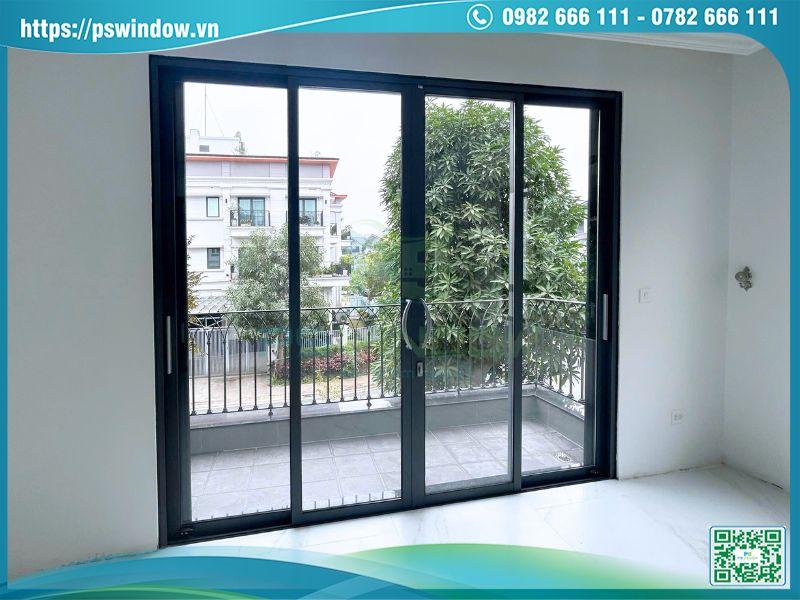 Mẫu cửa lùa 4 cánh nhôm Xingfa màu đen sang trọng