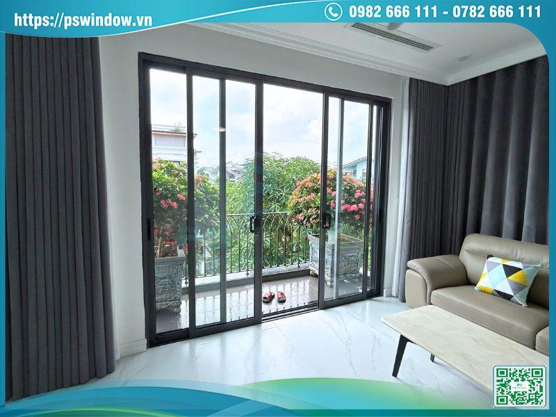 Mẫu cửa lùa 4 cánh nhôm Xingfa xám đá