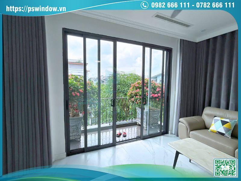 Mẫu cửa lùa 4 cánh Xingfa xám đá