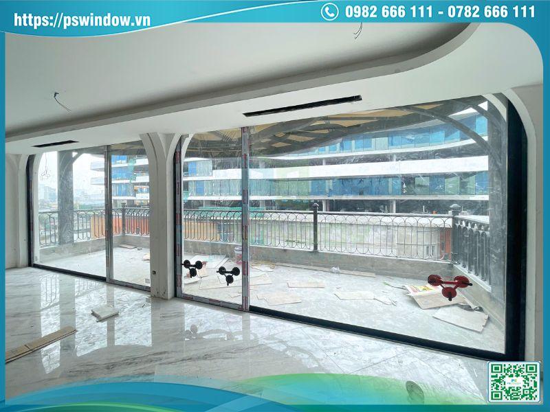 Mẫu cửa lùa nhôm Xingfa 1 cánh kết hợp vách kính cố định kích thước lớn