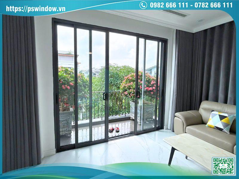 Mẫu cửa lùa nhôm Xingfa 4 cánh thanh mảnh, tinh tế