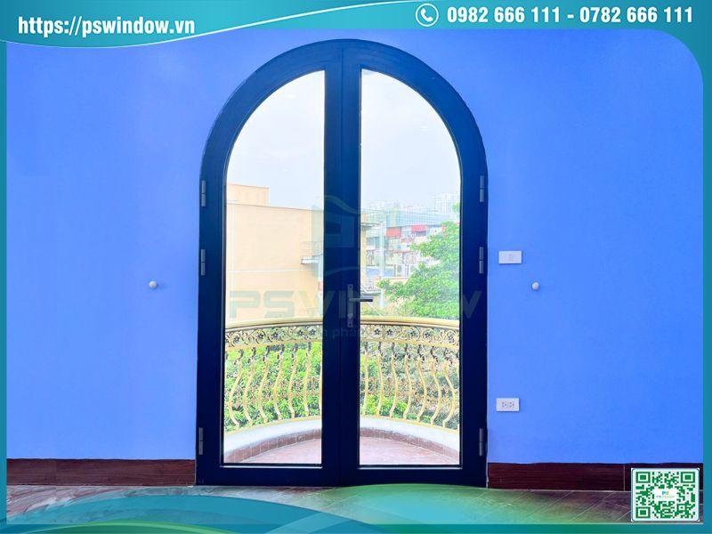 Mẫu cửa nhôm cầu cách nhiệt Xingfa 2 cánh mở quay uốn vòm