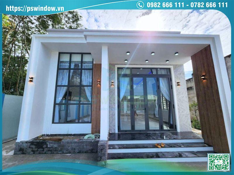 Mẫu cửa nhôm nhà cấp 4 mở quay hiện đại