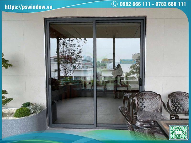 Mẫu cửa nhôm Xingfa 2 cánh lùa màu ghi xám