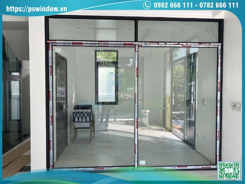 Mẫu cửa nhôm Xingfa kính hộp 2 cánh lùa fix trên