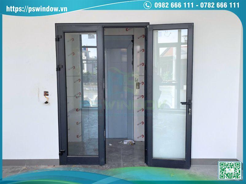 Mẫu cửa nhôm Xingfa màu xám đá mở quay 2 cánh