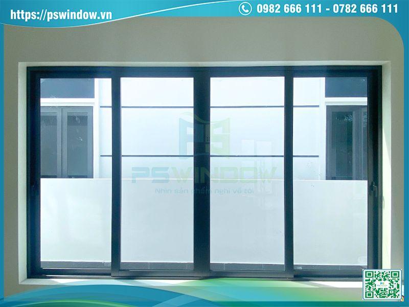 Mẫu cửa sổ lùa 4 cánh Xingfa màu xám đá