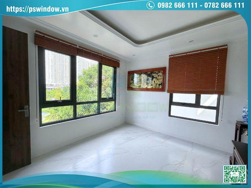 Mẫu cửa sổ mở hất kết hợp vách kính hộp khung nhôm Xingfa