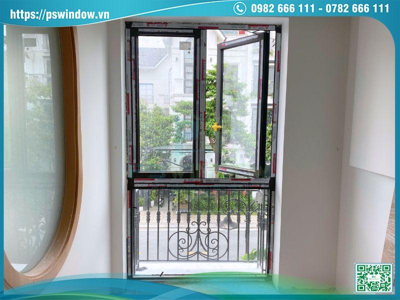 Mẫu cửa sổ mở quay 2 cánh fix dưới nhôm Xingfa kính hộp