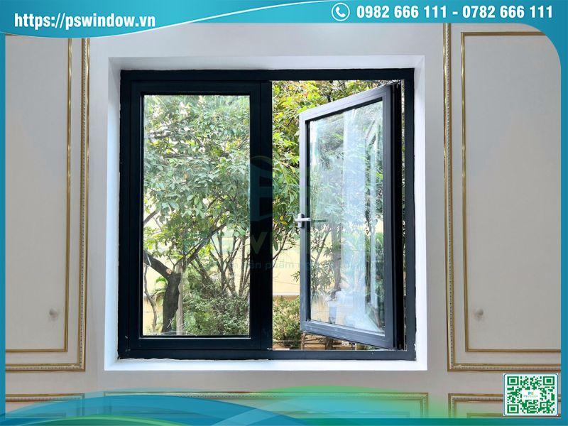 Mẫu cửa sổ mở quay 2 cánh màu đen nhôm Xingfa cầu cách nhiệt