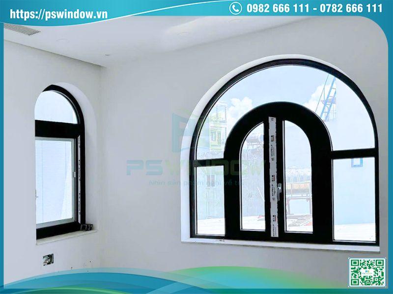 Mẫu cửa sổ mở quay uốn vòm nhôm Maxpro thiết kế độc đáo