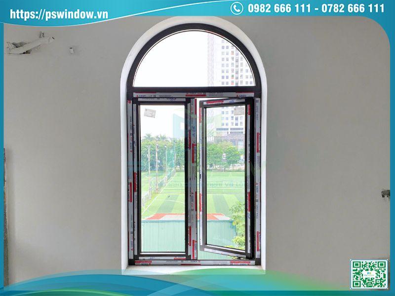 Mẫu cửa sổ nhôm Xingfa mở quay 2 cánh fix uốn vòm