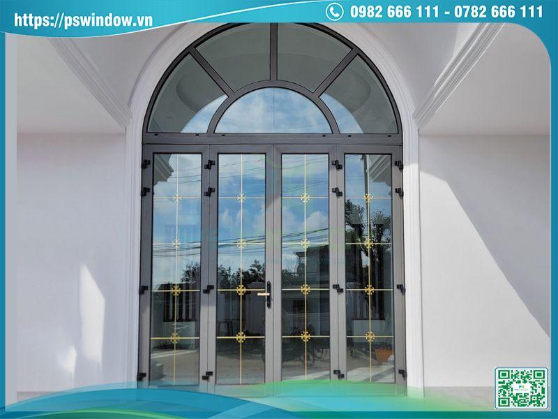 Mẫu cửa Xingfa kính hộp nan đồng uốn vòm