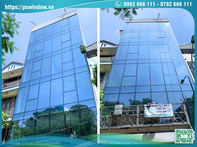 Vách kính mặt dựng giấu đố nhôm Xingfa kính hộp Low-e nhập khẩu