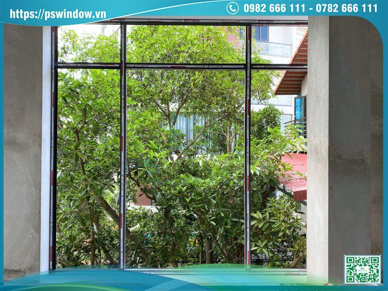 Vách kính sử dụng khung nhôm Xingfa màu xám đá