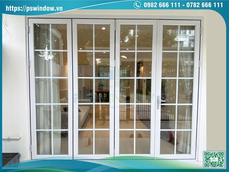 Bộ cửa chính nhôm Xingfa xếp trượt 4 cánh kính hộp nan nhôm