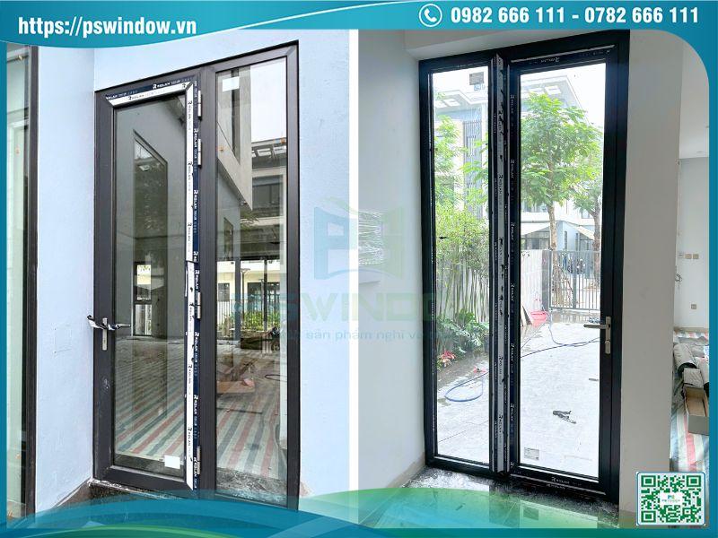 Bộ cửa đi mở quay 1 cánh và vách fix nhôm Rolan