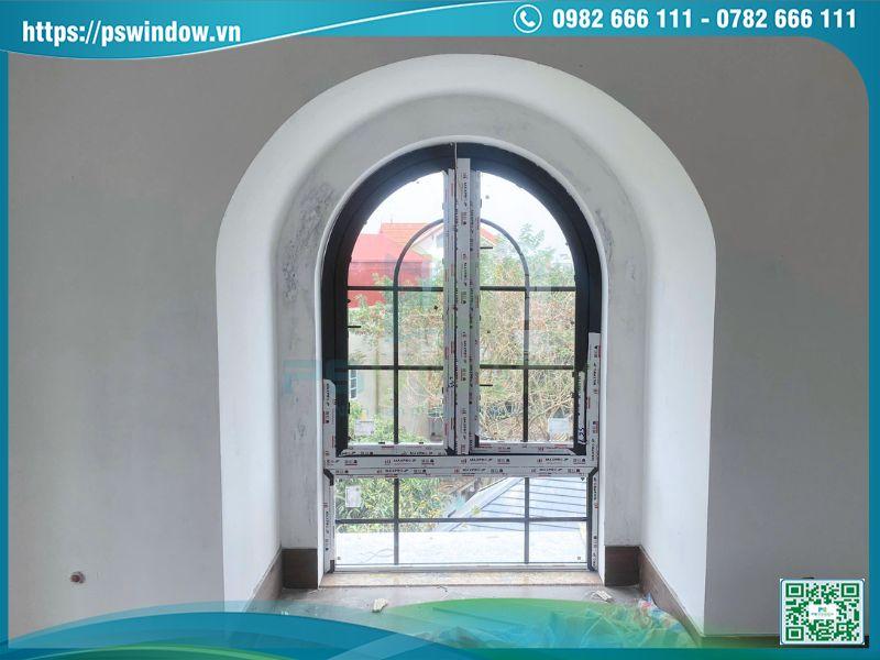 Bộ cửa sổ nhôm Maxpro uốn vòm fix dưới