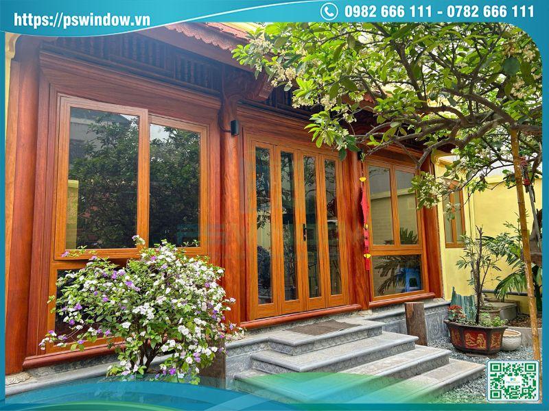 Cửa chính nhôm Xingfa nhập khẩu màu vân gỗ ấm cúng, sang trọng