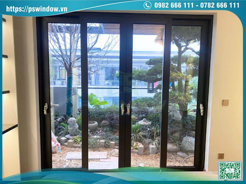 Cửa đi lùa 4 cánh nhôm Maxpro kính hộp cách âm cách nhiệt