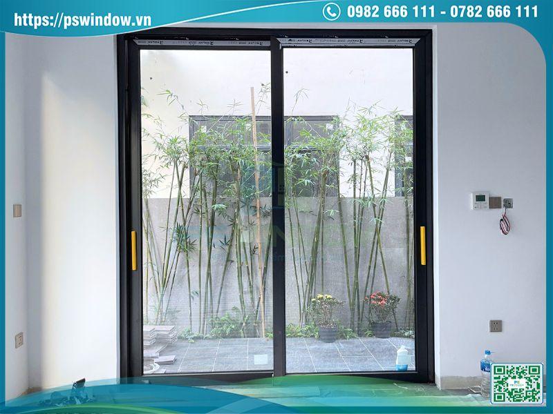 Cửa lùa 2 cánh nhôm kính cho phòng khách hiện đại