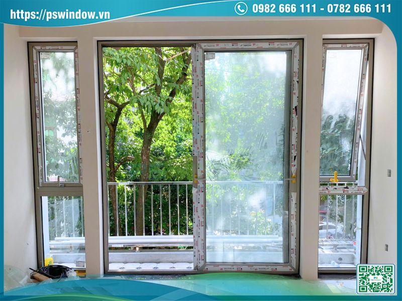 Cửa lùa 2 cánh nhôm Maxpro màu champagne