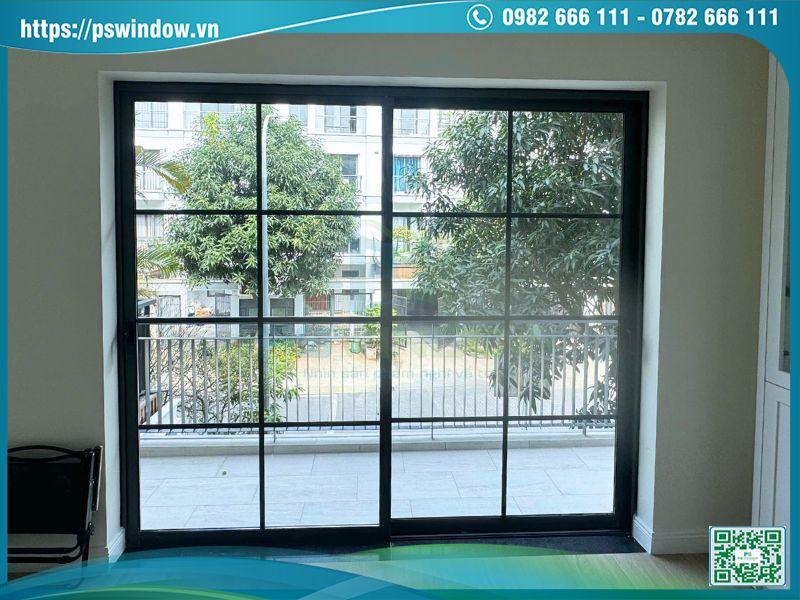 Cửa lùa 2 cánh Xingfa kính hộp nan nhôm màu đen