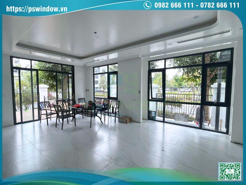 Cửa lùa 4 cánh nhôm kính thiết kế hiện đại cho phòng khách biệt thự