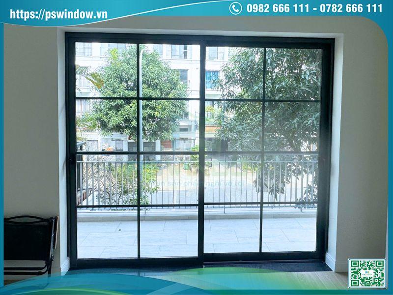 Cửa lùa Xingfa màu xám đá không gân, kính hộp nan nhôm