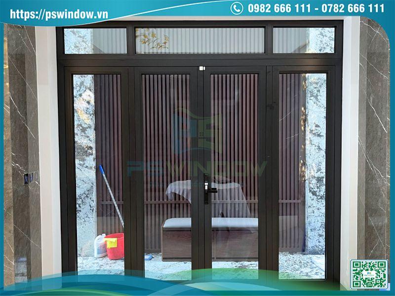 Cửa nhôm kính phòng khách mở quay 4 cánh cao cấp