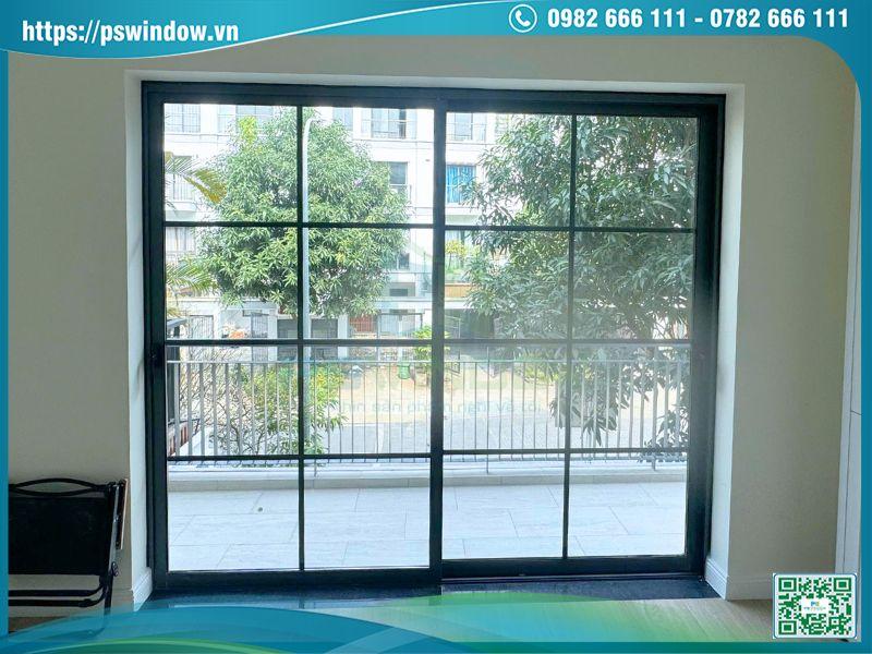 Cửa nhôm Xingfa chia ô 2 cánh lùa màu xám đá