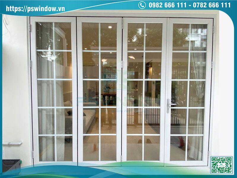 Cửa nhôm Xingfa chia ô màu trắng xếp trượt