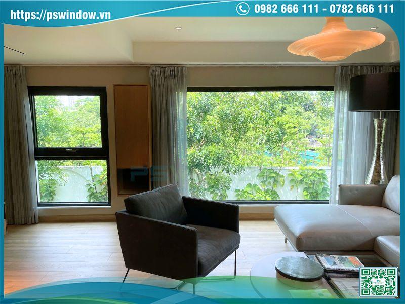 Cửa phòng ngủ sử dụng khung nhôm cầu và kính hộp Low-e cách âm cách nhiệt