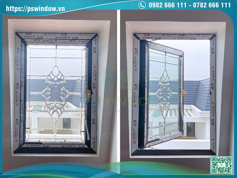 Cửa sổ Maxpro mở quay 1 cánh kính hoa đồng