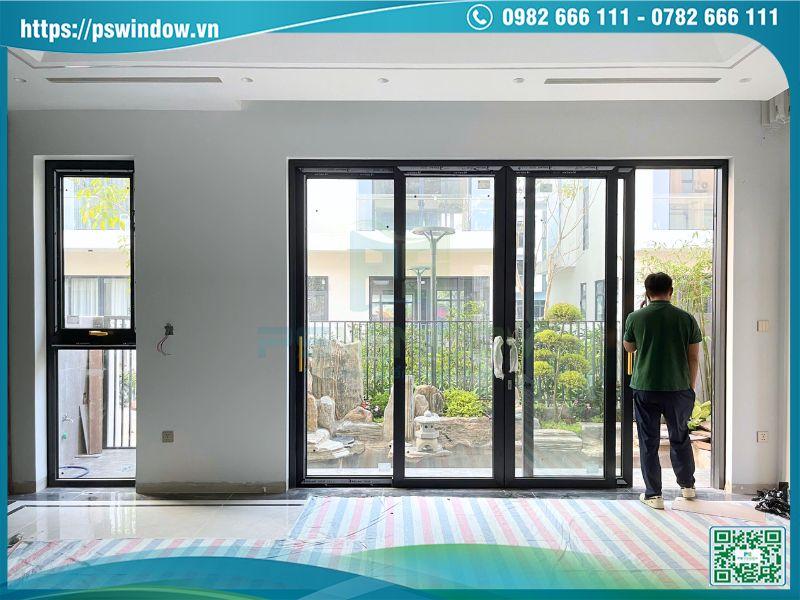 Cửa sổ mở hất có vách fix dưới nhôm Rolan