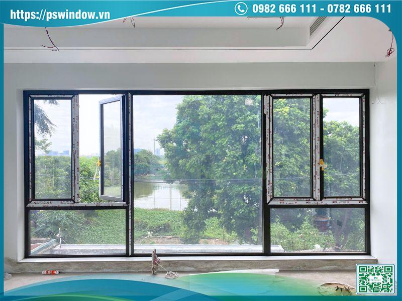 Cửa sổ mở quay kết hợp vách kính nhôm Maxpro hệ 55