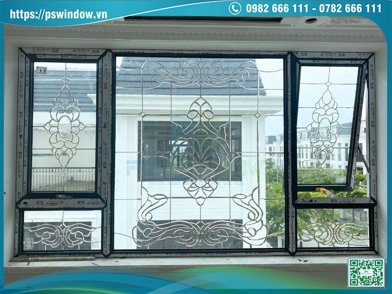 Hệ cửa sổ kết hợp vách kính hoa đồng nhôm Maxpro